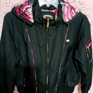 Echored black light jacket. Graffiti lining. Gold details.